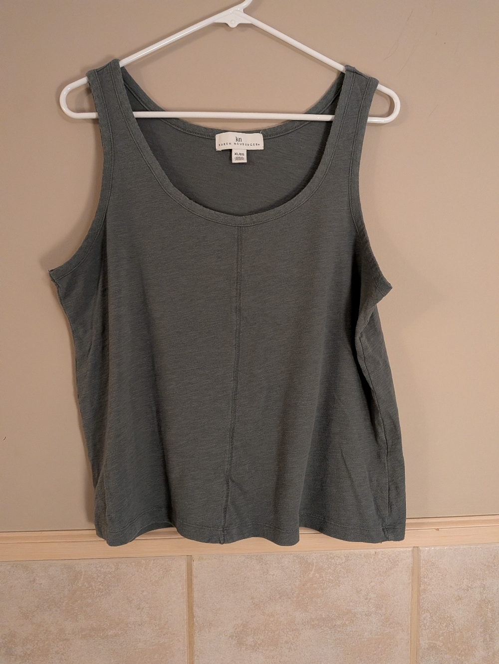 Karen Neuburger Simple Tank, Green/Gray, Size XL